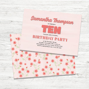 Pink Floral Tenth Birthday Girl Party Template