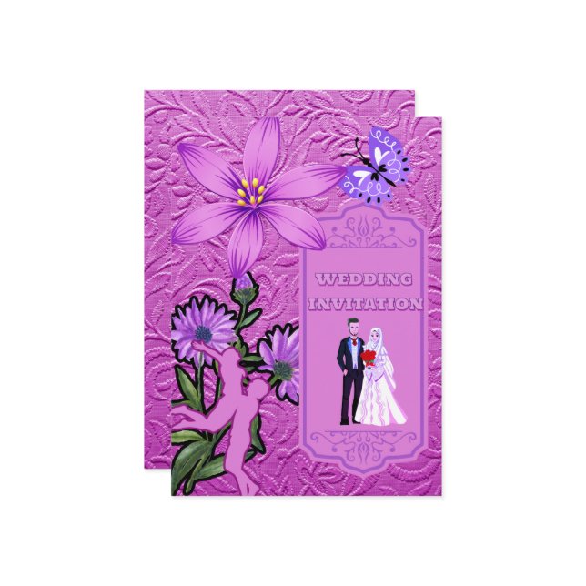 Pink Floral Texture Islamic Wedding Invitation (Front/Back In Situ)