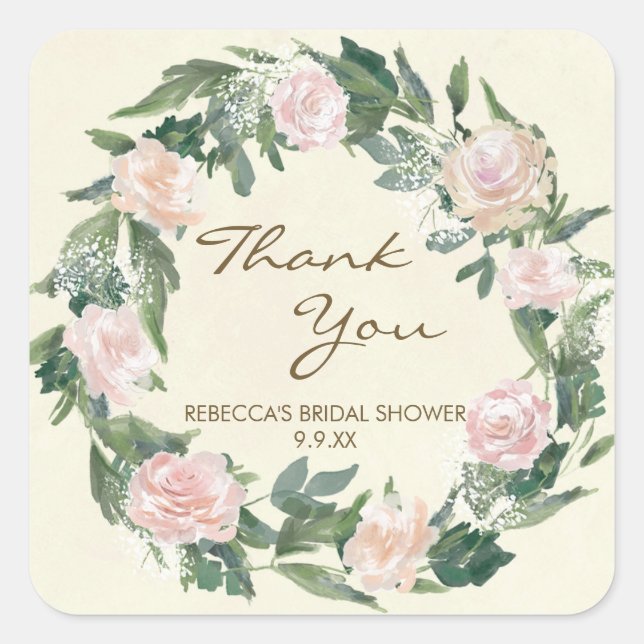 pink floral thank you bridal shower stickers (Front)