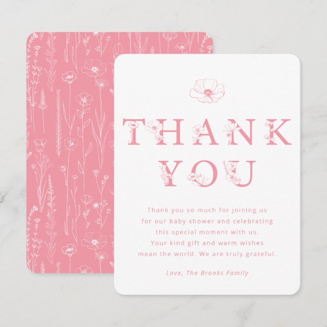 Pink Floral Thank You Card | Baby Shower (Front/Back)