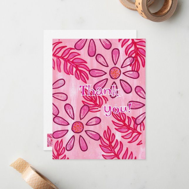 Pink Floral Thank you Cards, template (Front/Back In Situ)