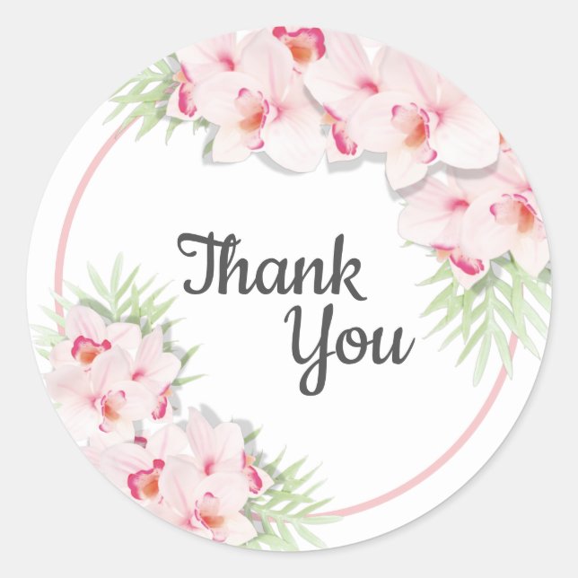 Pink Floral Thank You Classic Round Sticker (Front)