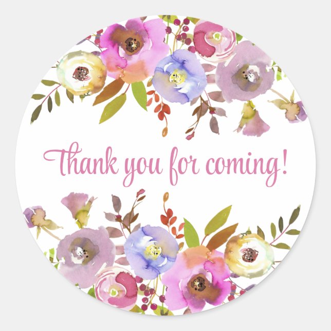 Pink floral thank you for coming  classic round sticker (Front)