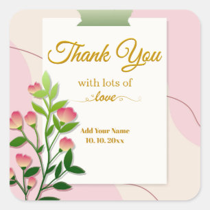 Pink Floral Thank You I Blush Blooms & Gold Script Square Sticker