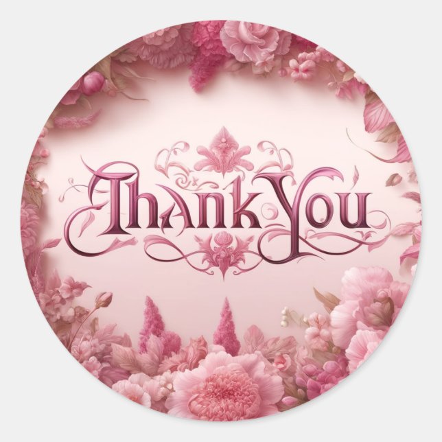 Pink floral Thank you sticker (Front)