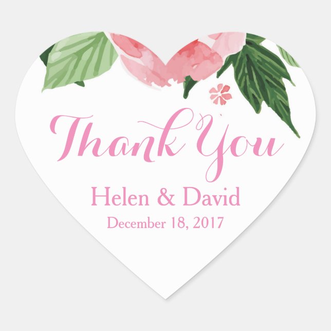 Pink Floral Thank You Wedding Favour Stickers (Front)