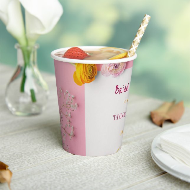 Pink Floral Theme Bridal Shower Paper Cups (Insitu)