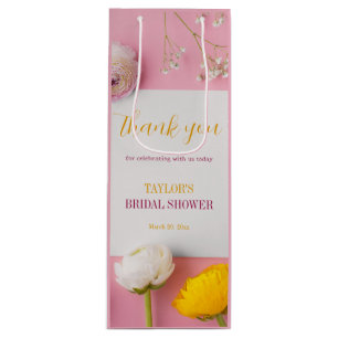 Pink Floral Theme Bridal Shower Wine Gift Bag