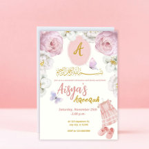 Pink Floral Themed Aqiqa Aqiqah Aqeeqah Invitation