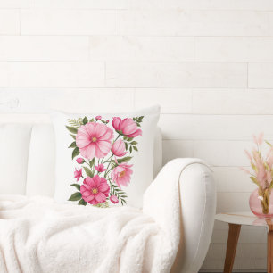 Pink Floral Throw Pillow