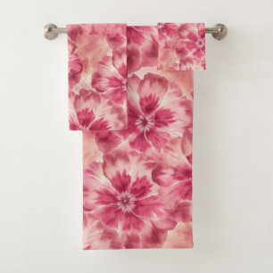 Pink Floral Tie Dye Bath Towel Set