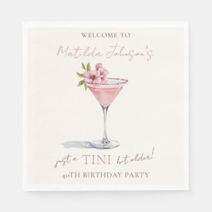 Pink Floral Tini Bit Older 40th Birthday Welcome Napkin
