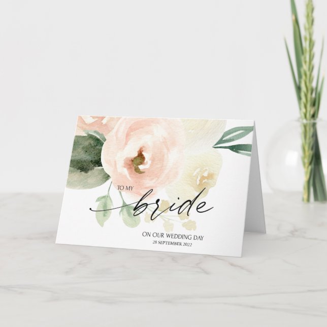 Pink Floral To My Bride on Our Wedding Day Card (Front)