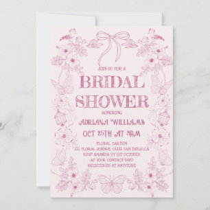Pink Floral Toile French Bridal Shower Invitation