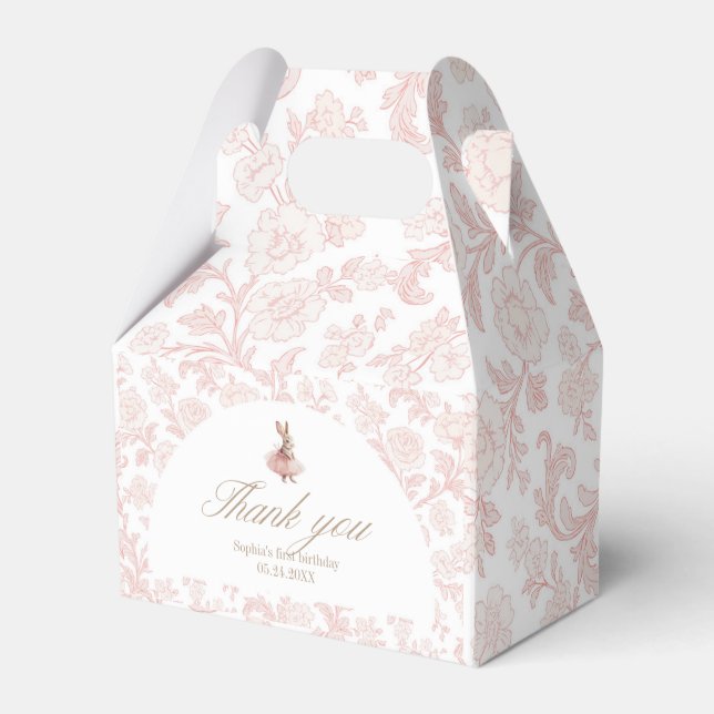 Pink floral Toile Some Bunny Birthday Favor Box (Front Side)