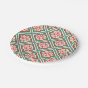 Pink Floral Trellis Vintage Flower Pattern Paper Plate
