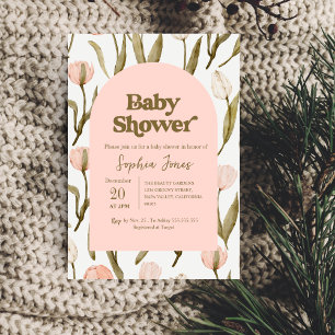 Pink Floral Tulip Baby Shower Invitation