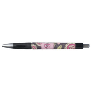 Pink Floral Tulip Pattern Monogram Pen