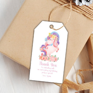 Pink Floral Unicorn Birthday Favor Tags
