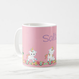 Pink Floral Unicorns Personalized Coffee Mug
