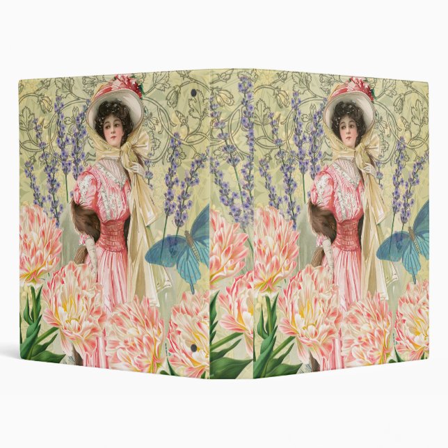 Pink Floral Victorian Woman Regency Binder (Background)