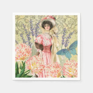 Pink Floral Victorian Woman Regency Napkin