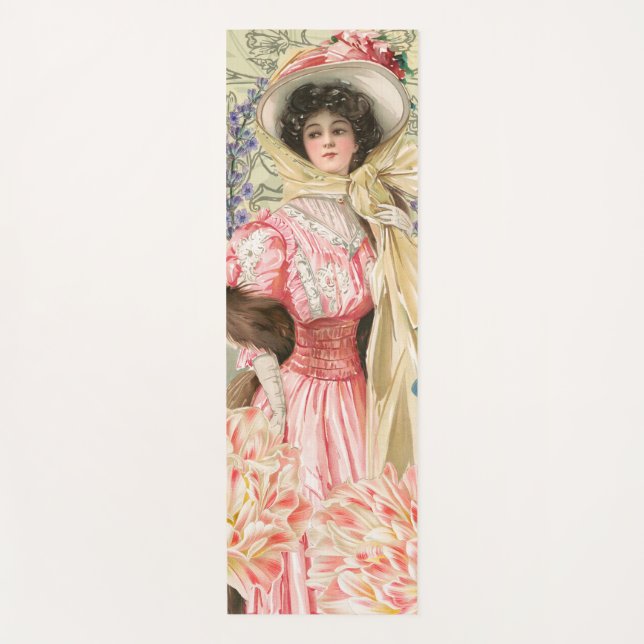 Pink Floral Victorian Woman Regency Yoga Mat (Front)
