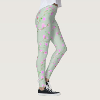 Pink Floral Vine Sage Green Leggings