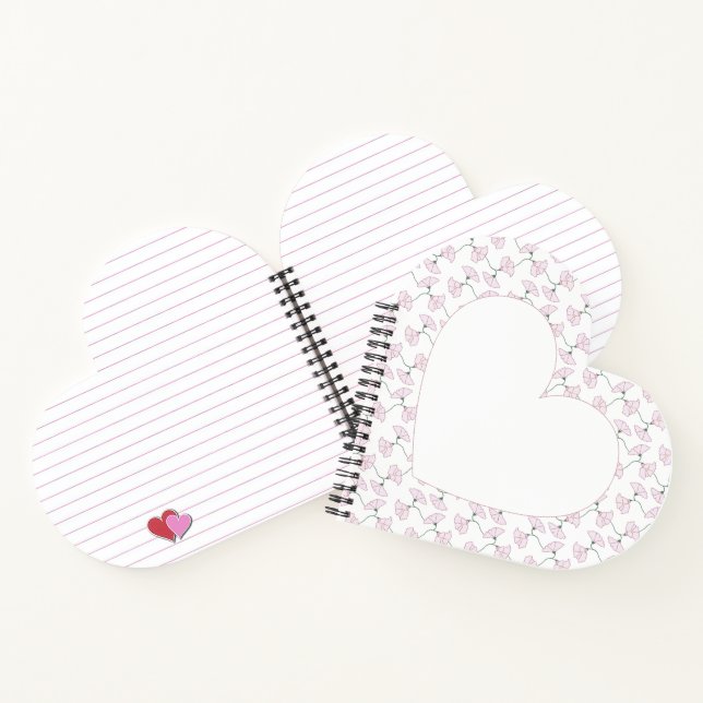 Pink Floral Vines Flowers Heart shape Notebook (Inside)