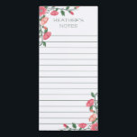 Pink Floral Vines Lined Magnetic Notepad<br><div class="desc">Lined floral notepad you can hang on your fridge. Floral vines with flowers and flower buds in blush pink and deep pink and green leaves. Customize with your name in charming green letters.</div>