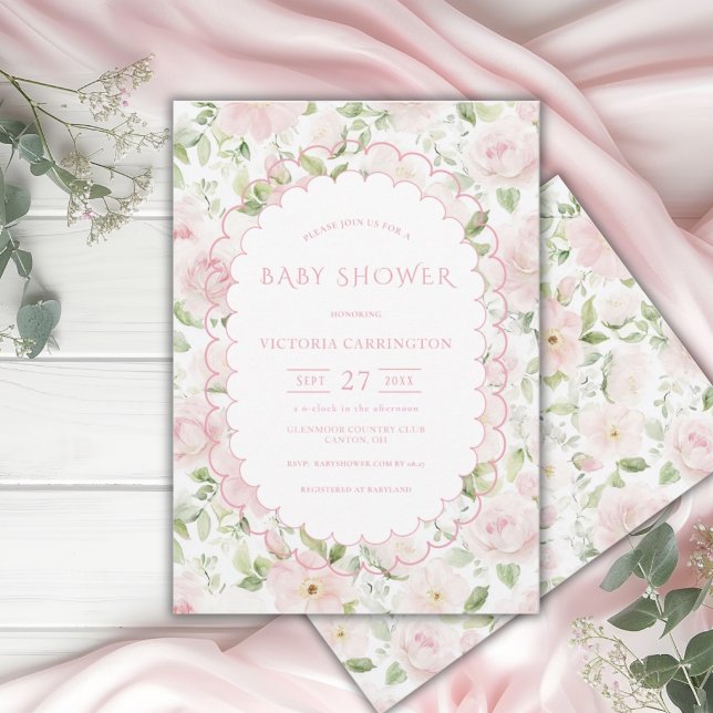 Pink Floral Vintage Baby Shower Invitation (Creator Uploaded)