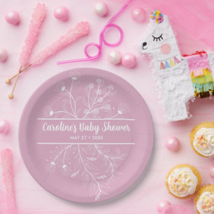 Pink Floral Vintage Baby Shower Paper Plate