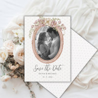 Pink Floral Vintage Frame Photo Save the Date