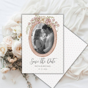 Pink Floral Vintage Frame Photo Save the Date