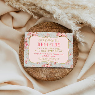 Pink Floral Vintage Garden Wedding Registry Enclosure Card