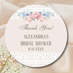 Pink Floral Vintage Lace Bridal Shower Thank You Classic Round Sticker
