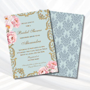 Pink Floral Vintage Peony Christian Bridal Shower Invitation