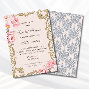 Pink Floral Vintage Peony Christian Bridal Shower Invitation