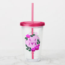 Pink floral vintage personalized name initial