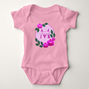 Pink floral vintage personalized name initial baby bodysuit