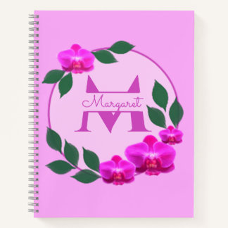 Pink floral vintage personalized name initial   notebook