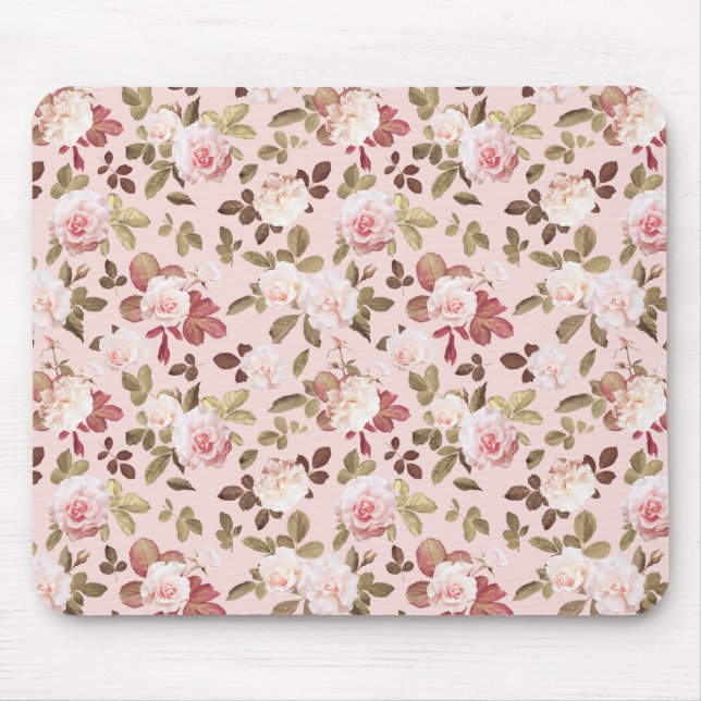 Pink Floral Vintage Roses Mouse Pad (Front)