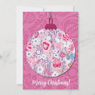 Pink Floral Vintage Style Christmas Ornament Flat  Holiday Card