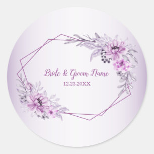 Pink Floral Violet Watercolor Classic Round Sticker