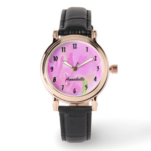 Pink Floral Watch with Personalised Name