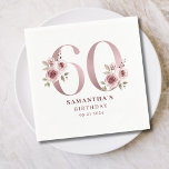 Pink Floral Watercolor 60th Birthday  Napkin<br><div class="desc">Pink floral watercolor 60th birthday napkins.  Easy to change the text. Pretty watercolor floral.</div>