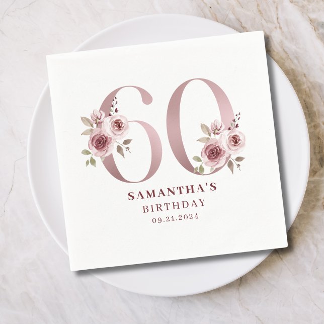 Pink Floral Watercolor 60th Birthday  Napkin (Creator Uploaded)