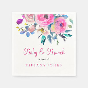 Pink Floral Watercolor Baby & Brunch Napkin