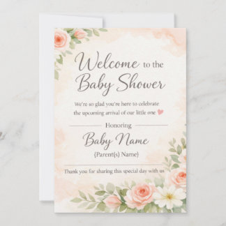 Pink Floral Watercolor Baby Shower Welcome Sign – Invitation