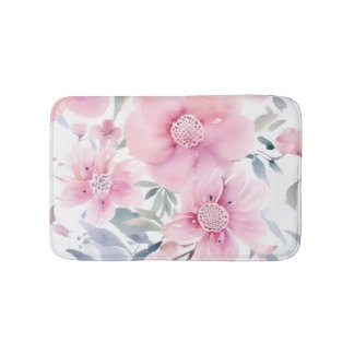 Pink Floral Watercolor Bath Mat